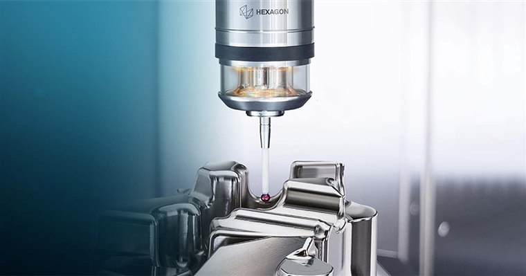 Touch probe measuring a machined part on a CNC machine